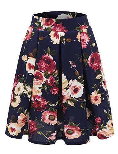 Doublju elastic waist flare pleated skater midi skirt f…