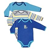 Luvable Friends 3-Pack Long Sleeve Bodysuit, Blue Raccoon,0-3 Months