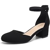 DREAM PAIRS Women
s Closed Round Toe Low Block Heels Ankle Strap Chunky Heel Pumps Dress Wedding Office Party Shoes