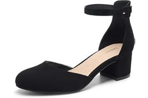 DREAM PAIRS Women's Closed Round Toe Low Block Heels Ankle Strap Chunky Heel Pumps Dress Wedding Office Party Shoes