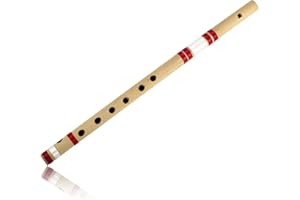 15.5 Inch Authentic Indian Wooden Bamboo Flute in 'A' Key Fipple Woodwind Musical Instrument Recorder Traditional Bansuri Han