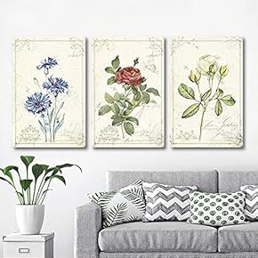 Vintage Style Flowers - 3 Panel Canvas Art