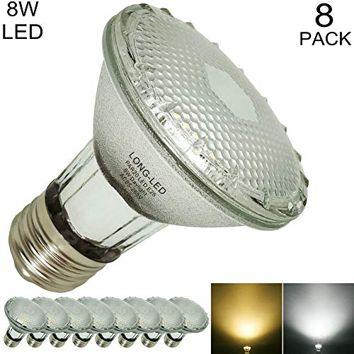 8W LED PAR20 Bulb Flood Light Spotlight,Full Glass,Indoor/Outdoor,8-Watts(50W-75W PAR20 Halogen Bulb Equivalent),5000K Daylight,6000-Kelvin Cool White,E26 Base,120-Volt,650LM,38° Waterproof PAR20 LED