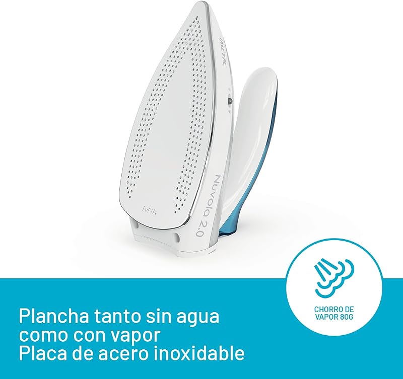 Nuvola 2.0 - Plancha de vapor de viaje - Suela de acero inoxidable - 1000 vatios - Compacta y ligera - Mango plegable - Maletín de viaje - Doble voltaje - Carrera de vapor 80 g
