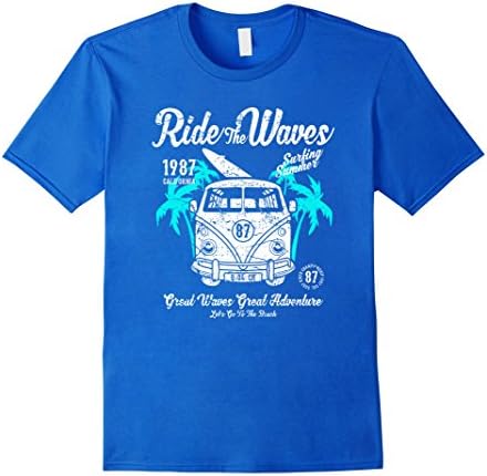 Men's Ride The Waves Surfing Summer - Premium Vintage Surf Shirt Medium Royal Blue
