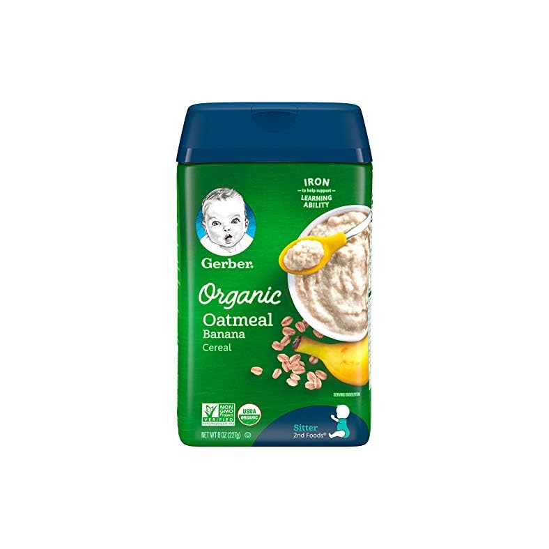 Gerber Baby Cereal Organic 2nd Foods, Grain & Grow, Oatmeal Banana, 8 Ounce (Pack of 6)