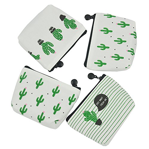 iSuperb Pack of 4 Canvas Coin Purse Change Cash Bag Cute Cactus Pattern Oxford Liner Small Purse Wallets with Zipper 4.7x1.3x3.3 inch - Thumbnail 4