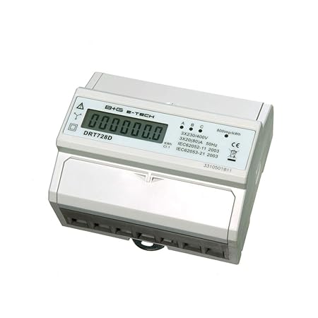 B+G E-Tech DRT728D - digitaler Stromzähler Drehstromzähler Wattmeter für DIN Hutschiene 3x20(80) A LCD S0