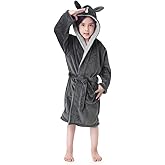 Hooded Herringbone Boy's Fleece Soft Spa Kimono Long Robe, Kids Comfy Sleepwear Bathrobe