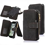 iPhone 7 Plus Case, CaseUp 12 Card Slot Series - [Zipper Cash Storage] Premium Flip PU Leather Wallet Case Cover With Detachable Magnetic Hard Case For Apple iPhone 7 Plus (5.5 Inch) - Black