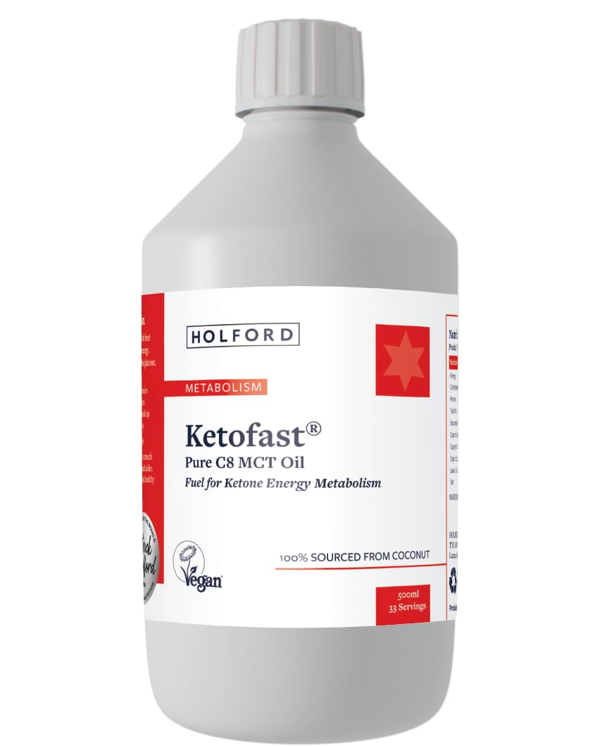 PATRICK HOLFORD Ketofast/Pure C8 MCT Oil Supplement/Fuel for Ketone Energy Metabolism / 100% Sourced Coconut/Makes Ketones Faster Than Any Other Oil/Naturally Sourced/Coconut Oil/Vegan /