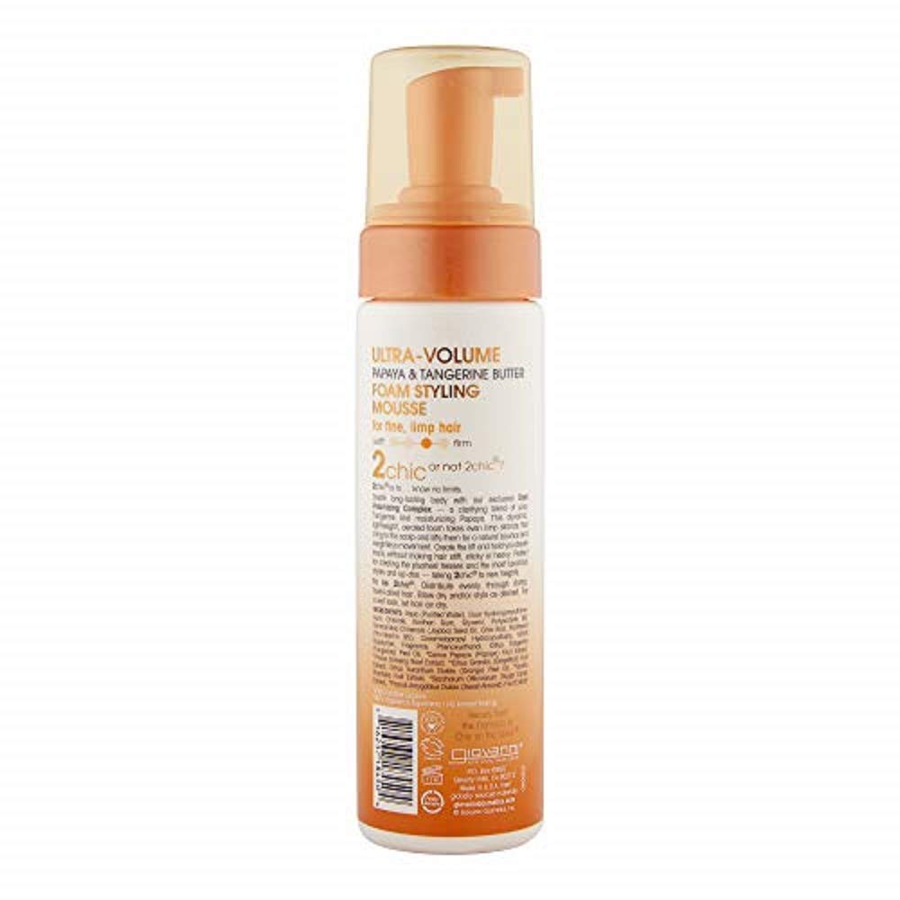 GIOVANNI 2chic Ultra Volume Foam Styling Mousse, 7 oz. Daily Volumizing Formula with Papaya & Tangerine Butter, Promotes Weightless Control for Fine Limp Thin Hair, No Parabens, Color Safe (Pack of 1) : Beauty