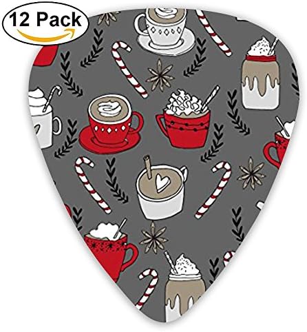 JSYAGSJ Guitar Picks Variety Pack For Electric Guitar Printed Hot Chocolate Christmas Peppermint Latte Pattern 12 Pack