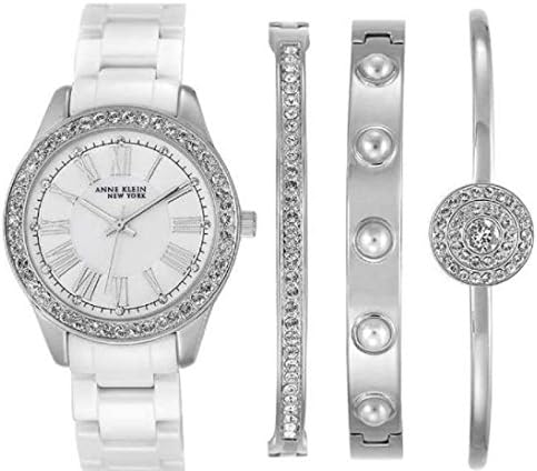 Anne Klein New York Ladies Silver-Tone &amp; Ceramic 4 Piece Watch Set, 12/2257SVST