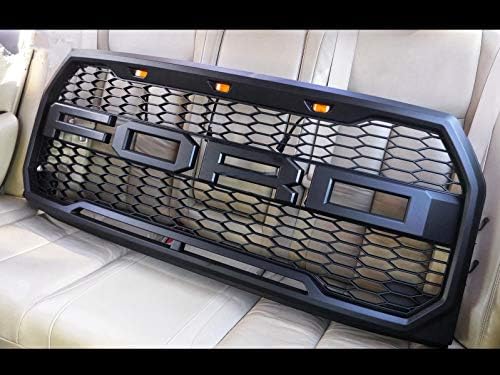 For Ford F-150 F150 2015-2017 OEM Raptor Style FRONT Bumper Grille Conversion ABS Gray Replacement Grill with LED Lights And Letters F&R