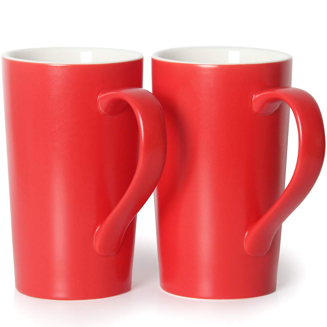 Smilatte 20 oz / 600ml Large Coffee Mugs, M007 Plain Tall Ceramic Cup with Handle for Dad Men, Set of 2, Red