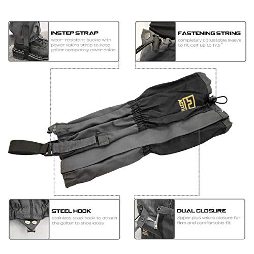 Luniquz Leg Gaiters, Waterproof Oxford Snow Boot Gaiters with Zipper Velcro, Tear Resistant Shoes Gaiters for Outdoor Hiking,Camping,Skiing,Fishing, Black
