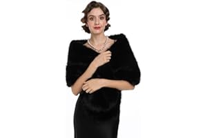 SAFERIN Women's Winter Faux Fake Fur Straight Wedding Halloween Party Custume Accessory Scarf Wrap Collar Shawl Shrug