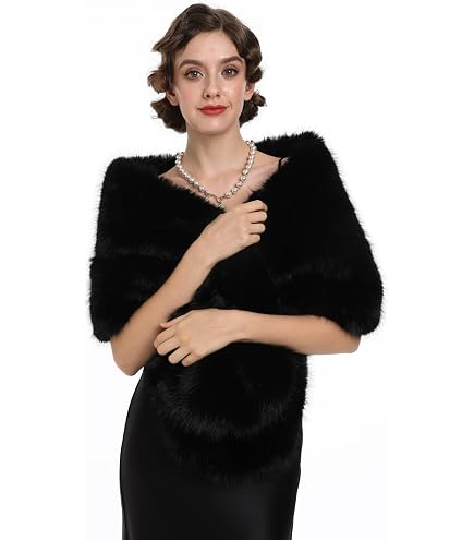Alex Max Womens Plush Faux Fur Pull Through Scarf, Black at Amazon