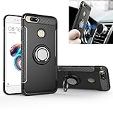 Xiaomi Mi A1 / 5X Case, Rotating Ring Mingwei [ 360 ° Kickstand] Carbon Fiber [Dual Shockproof] Protection Cover Compatible with [Magnetic Car Mount] for Xiaomi Mi A1 (Black, Mi A1)