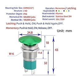 10Amp Momentary Push Button Switch 16mm