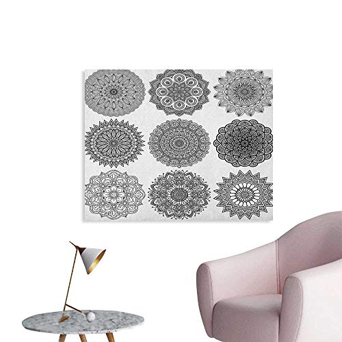Anzhutwelve Henna Corridor/Indoor/Living Room Ornamental Mandala Design Symmetric Ethnic Motifs Eastern Arabic Ottoman Inspiration Poster Paper Black White W32 xL24