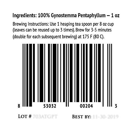 Gynostemma Tea (Jiaogulan Tea) AMPK Activator & Potent Adaptogenic Herb (1 oz = 30 delicious cups of Natural Caffeine-Free Tea)