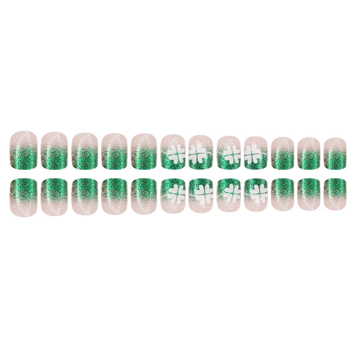 24Pcs St. Patrick's Day Press on Nails Short Square Fake Nails Irish Holiday Nails Design Green Glitter French Tip Glue on Nails Lucky Shamrock Acrylic False Nails Decorations for Women Girls - Image 3