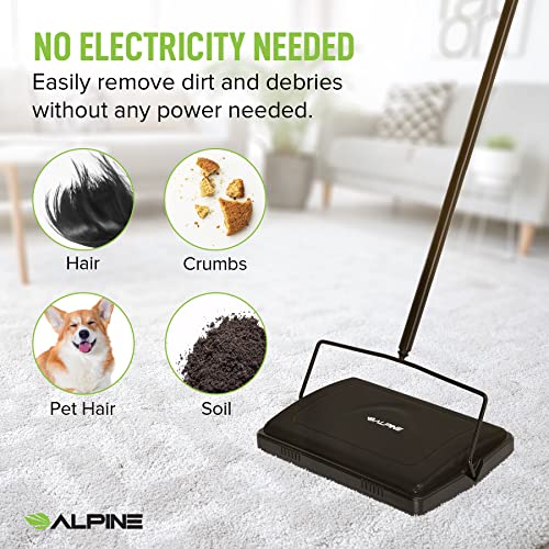 Alpine Manual Carpet Sweeper Triple Brush Cordless Non Electric Multi