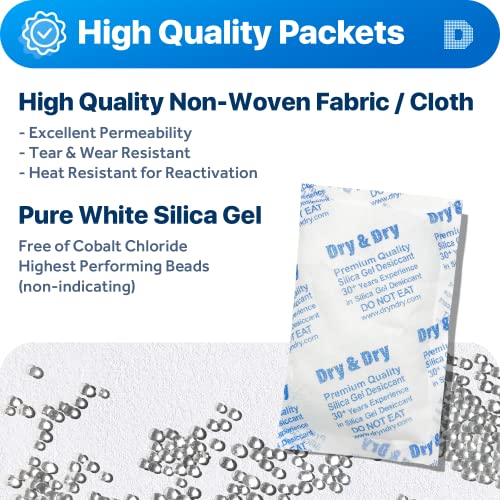 Dry & Dry 100 Gram [10 Packets] Silica Gel Packets, Desiccants, Dehumidifiers Rechargeable