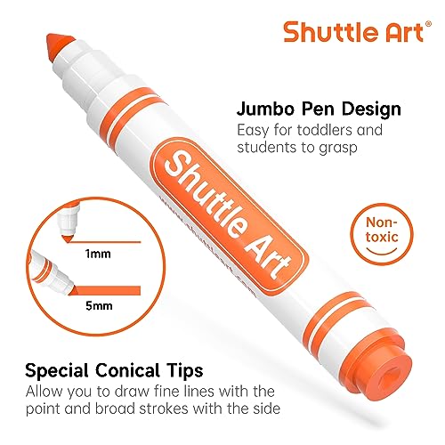 Shuttle Art 304 Pack Washable Markers, 16 Assorted Colors Broad Line Conical Tip Large Markers Bulk with a Box, Bonus Caps, Home Classroom School Supplies for Toddlers Kids Adults Students Teachers