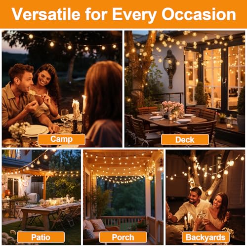 AODLEDY Outdoor String Lights, 60FT/18m 25+2 LED G40 Bulbs Garden Lights Mains Powered with Remote Control Dimmable Timer, Waterproof Festoon Light for Balcony Gazebo Patio Pergola