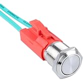 DMWD 16mm Heavy Duty Latching Metal Push Button Switch Waterproof Anti-Vandal Large Current 20Amp 12V 24V 110V ON-Off 1NO 2 Pins with Pre-Wired Socket for 5/8" Mounting Hole Without LED