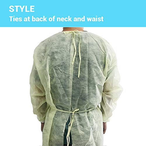 LyncMed Disposable Isolation Gown, Fluid-Resistant, Knit cuffs, Yellow, Large (Pack of 10)
