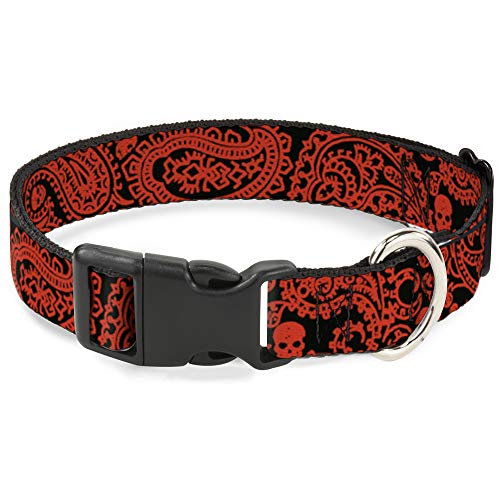 Buckle-Down Plastic Clip Collar - Bandana/Skulls Black/Orange - 1/2" Wide - Fit…