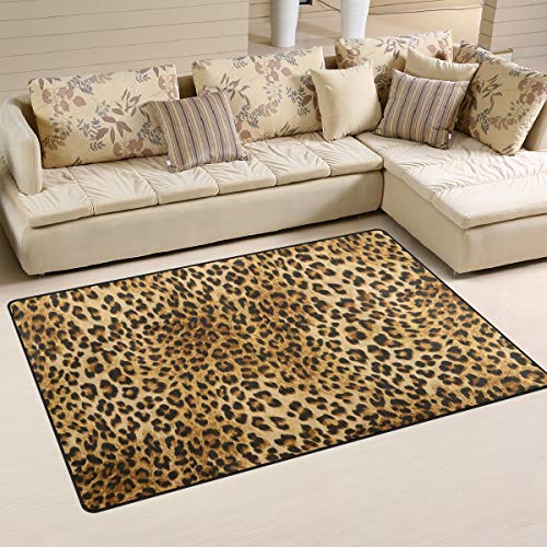 WowPrint Alfombra vintage con estampado de leopardo, lavable, ligera