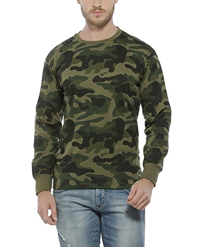 clifton men's branded comfortable premium value ultra soft cotton casual all season army printed full sleeve r-neck t-shirt-olive-m