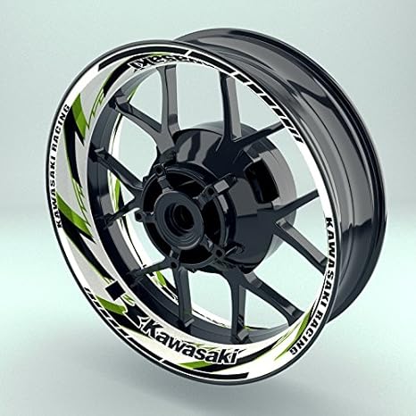 OneWheel Felgenrandaufkleber Motorrad 4er Komplett-Set (17 Zoll) - Felgenaufkleber Kawasaki Razor (Grün - glänzend)
