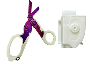 Elegital Emergency Response Shears,Stainless Steel Self-luminous Foldable Trauma Shears,Outdoor Camping Rescue Shears Tools, Luminous Purple+sheath