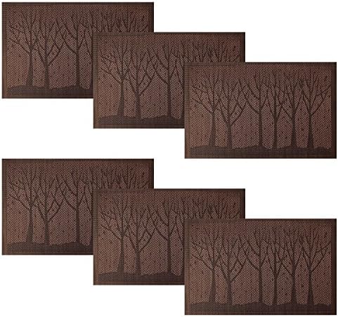 PVC Placemats for Dining Table Heat Insulation Stain-resistant Woven Vinyl Kitchen Placemat Vinyl Placemats, set of 6, Coffee Tree