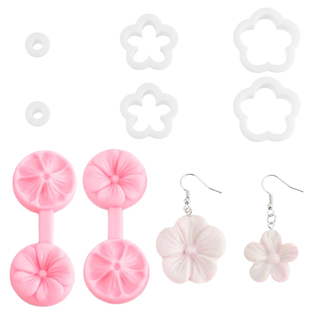 WEBEEDY 4pcs Flower Polymer Clay Cutters for Earring Jewelry, Mini Floral Clay CutterTools for Dangle Earring Studs Jewlery Making