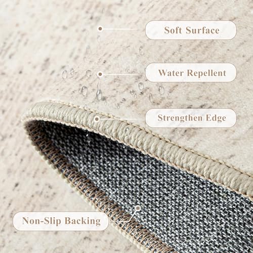 PureCozy Rugs Living Room Rug 200x300cm Beige Washable Non Slip Abstract Natural Neutral Modern Large Carpet Bedroom Lounge Bedside Kitchen Hall Low Pile Carpets