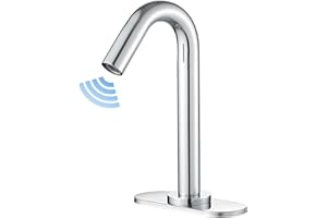 BWE Touchless Bathroom Sink Faucet,Chrome Automatic Motion Sensor Faucet,Hand-Free Electric Smart Commercial Sink Faucet,with Hole Cover Plate and Control Box,Battery or Plug-in Powered