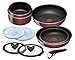 T-Fal L46790 Injinio Neo Noble Red Frying Pan Set of 10 with Removable Handles and Lids for Gas Burners and Heaters