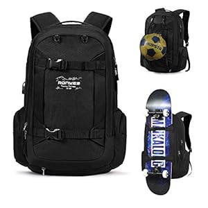 Ronyes Skateboard Backpack Basketball Travel School Backpack 17.3 Inch Laptop Bag