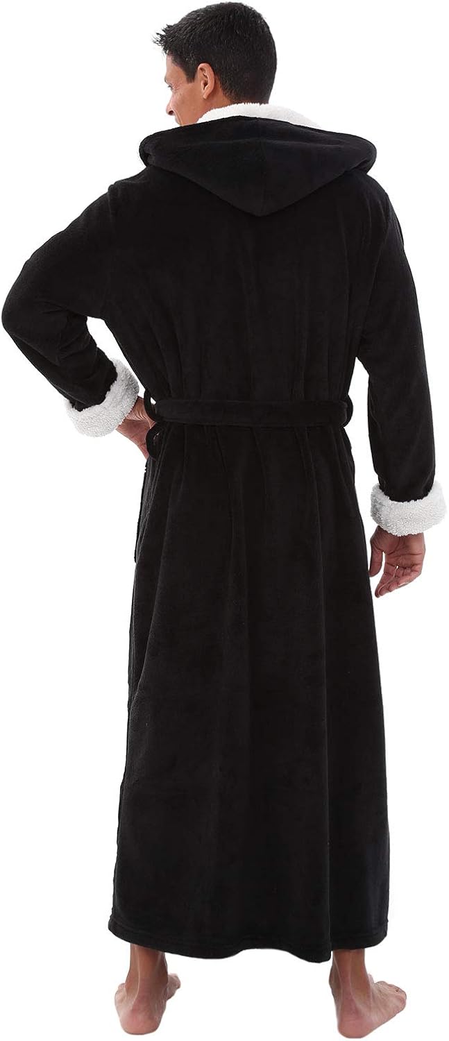 Alexander Del Rossa Men's Warm Fleece Robe with Hood, Plush Sherpa Big and Tall Bathrobe at  Men’s Clothing store