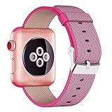 INTENY Woven Nylon Fabric Wrist Strap Replacement Band with Classic Square Stainless Steel Buckle Compatible for Apple iWatch Series 1/2/3,Sport & Edition,38mm,Pink