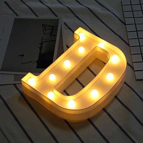 MUITOBOM LED Light Up Alphabet Letter Lights LED Alphabet Lights 26 Letters Sign Plastic Light up Word for Birthday Wedding Party Bar Bedroom Wall Hanging Night Decorations (D)