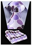 SetSense Men's Polka Dot Jacquard Woven Tie Necktie Set 8.5 cm / 3.4 inches in Width Purple / White