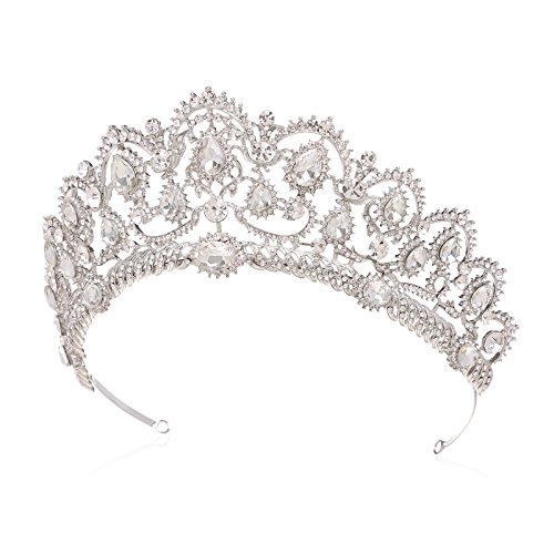 SWEETV Luxury Silver Princess Tiara Royal Pageant Party Wedding Crown